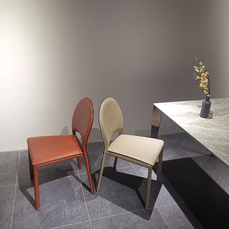 Faux Leather Dining Chairs Contemporary Chair with Metal Legs