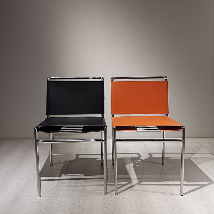 Faux Leather Dining Chairs Industrial Side Chair with Metal Legs