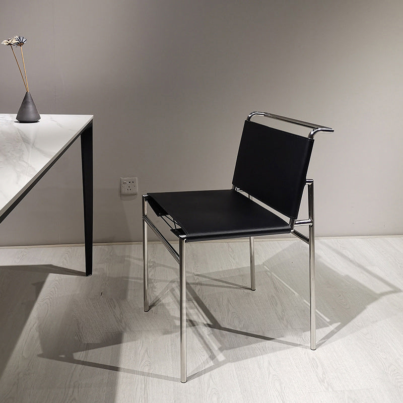 Faux Leather Dining Chairs Industrial Side Chair with Metal Legs