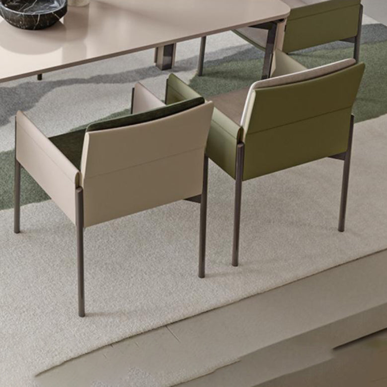 Faux Leather Dining Chair Upholstered Arm Chair with Metal Base