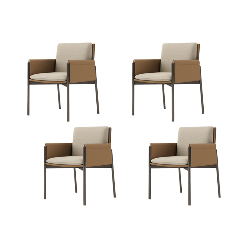 Faux Leather Dining Chair Upholstered Arm Chair with Metal Base