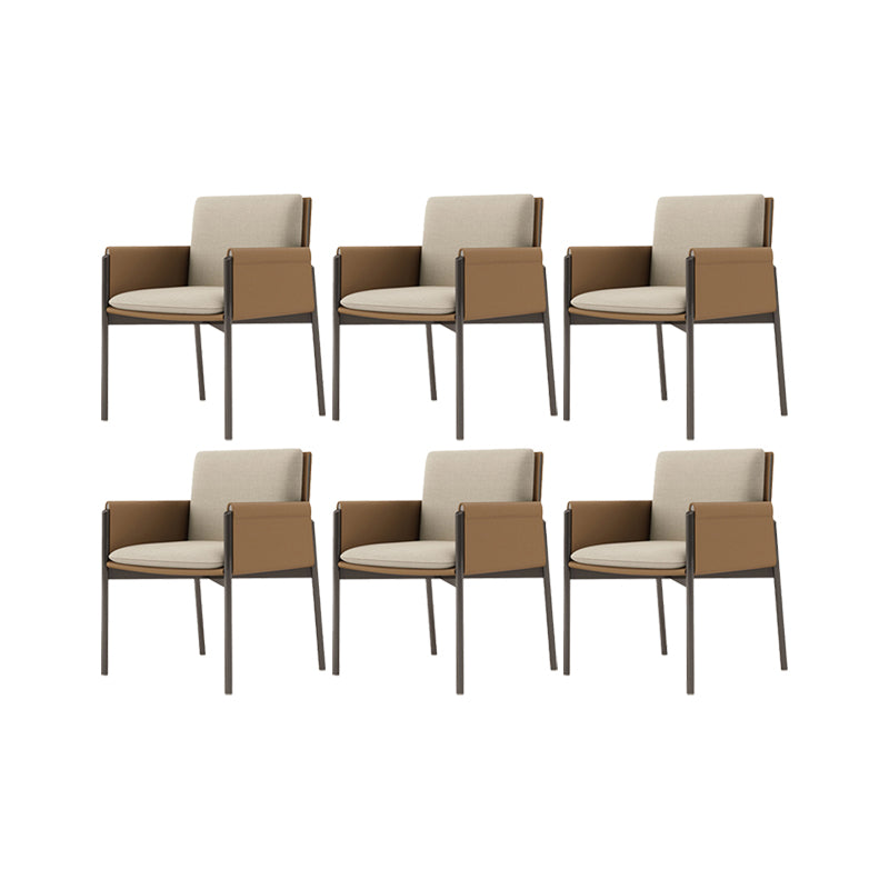Faux Leather Dining Chair Upholstered Arm Chair with Metal Base