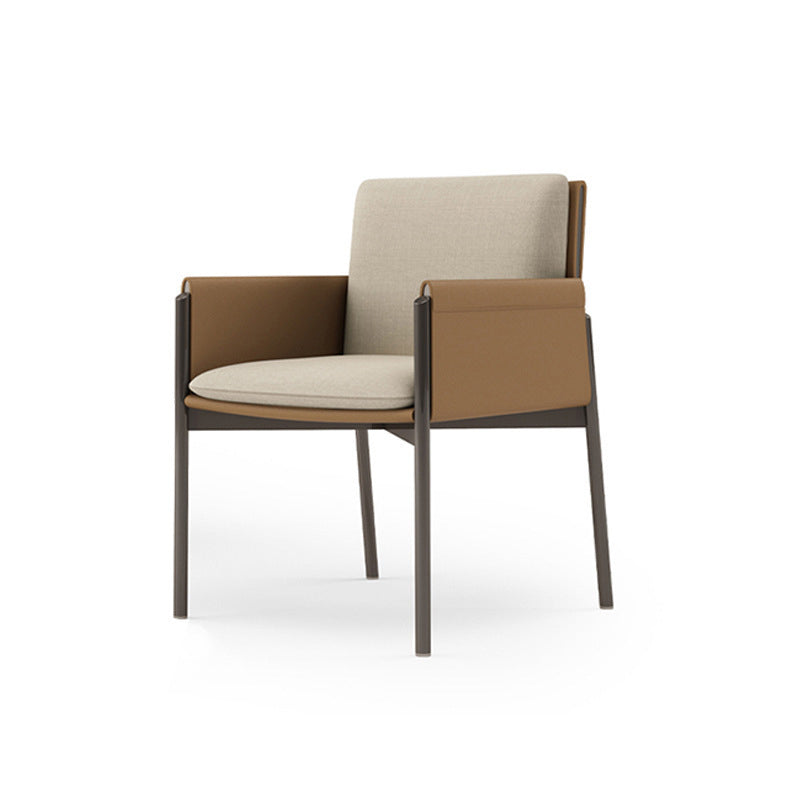 Faux Leather Dining Chair Upholstered Arm Chair with Metal Base