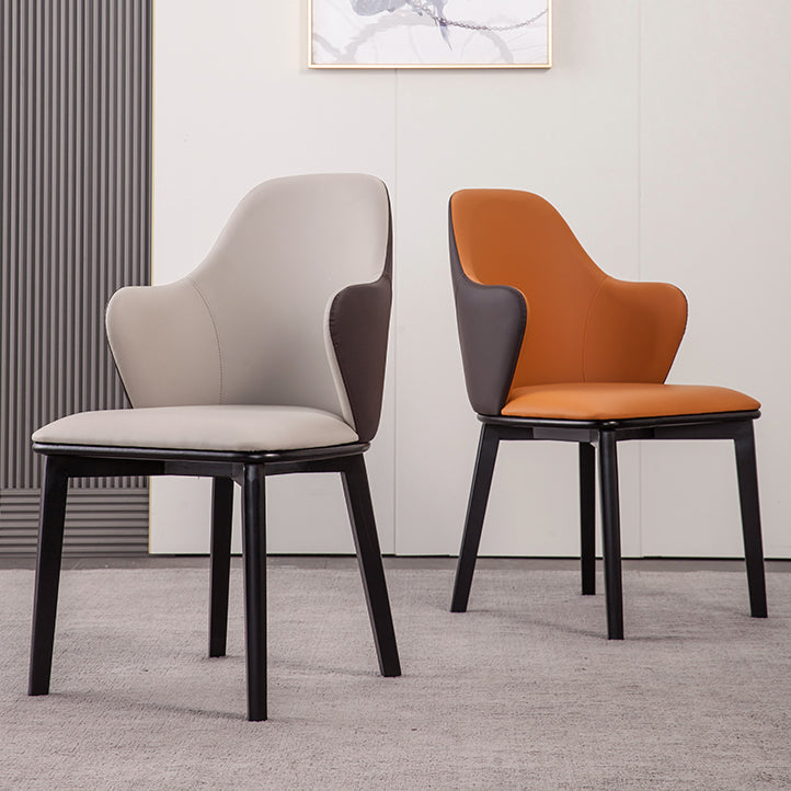 Faux Leather Dining Chairs Wingback Side Chair with Metal Base