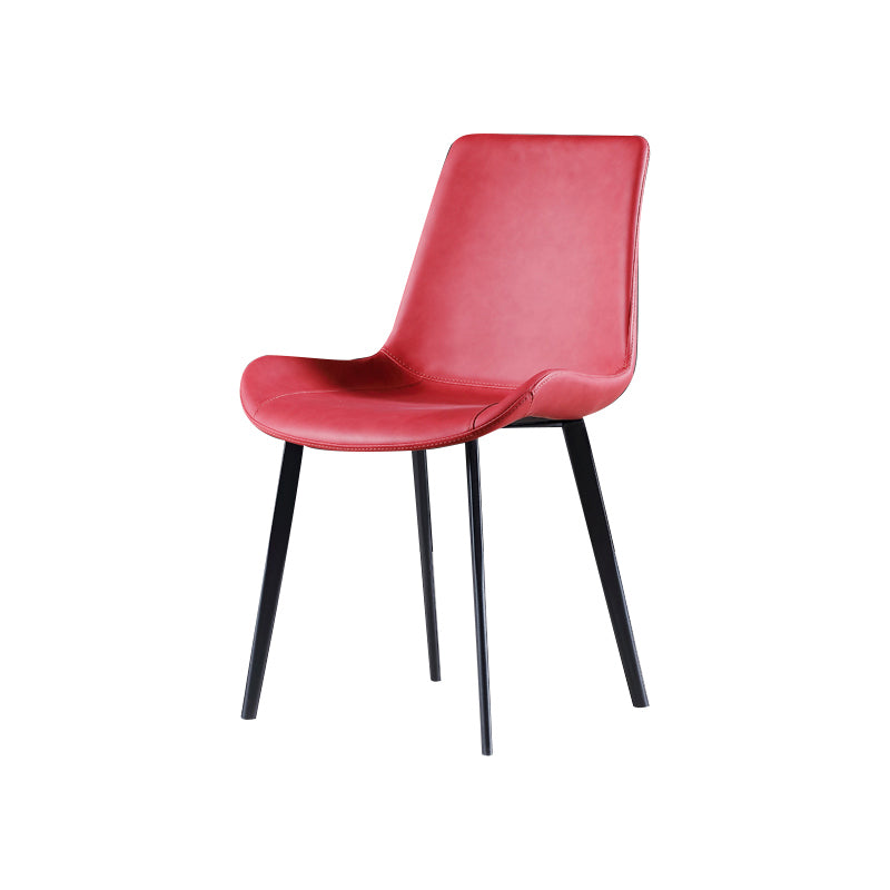 Industrial Style Side Chair Faux Leather Side Dining Chair with Metal Base