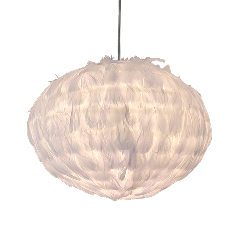 Feather Ball Bedroom Hanging Pendant Fabric 1 Bulb Modernist Ceiling Suspension Light in White