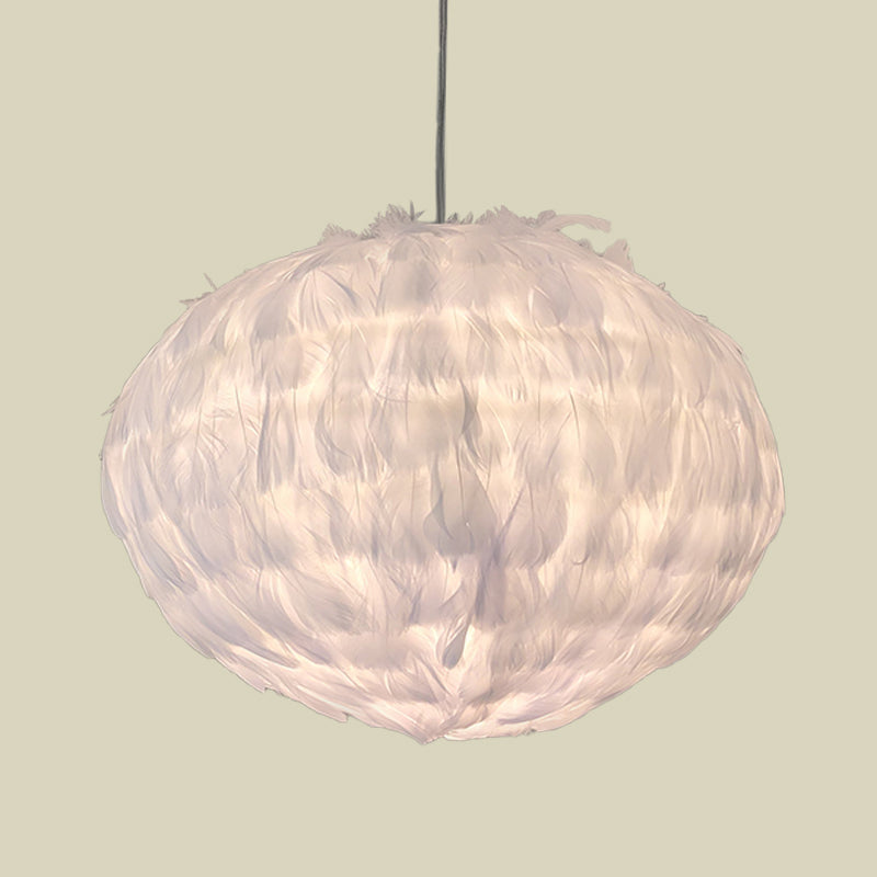Feather Ball Bedroom Hanging Pendant Fabric 1 Bulb Modernist Ceiling Suspension Light in White