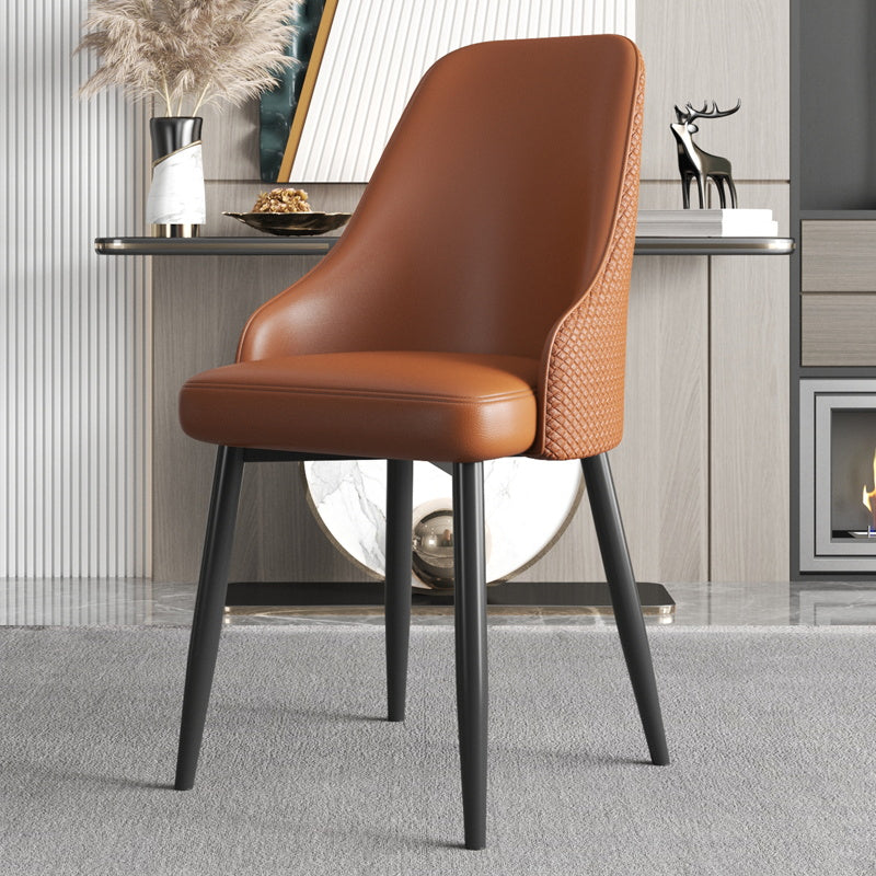 Industrial Style Side Chair Leather Side Dining Chair with Metal Base