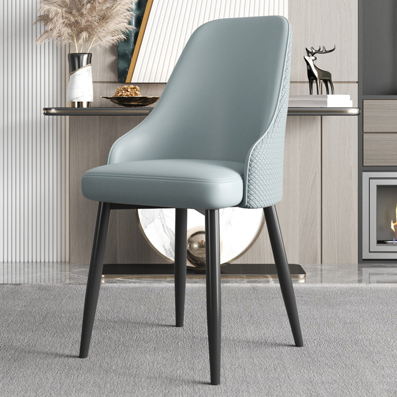 Industrial Style Side Chair Leather Side Dining Chair with Metal Base