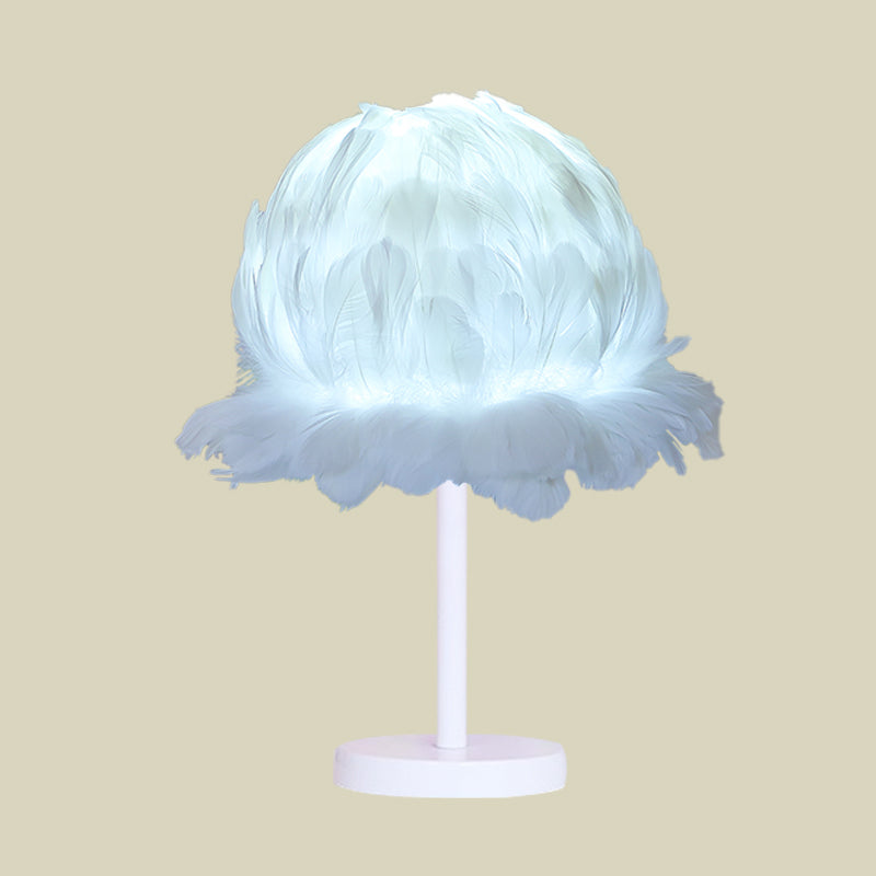 Fabric Feather Globe Table Lighting Modernism 1 Head White/Pink Nightstand Lamp for Bedroom