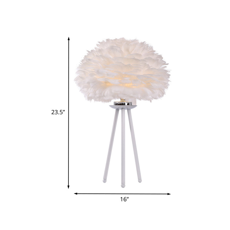 Tableau de plumes moderniste tissu léger 1-Light Triptestand lampe en blanc avec une base de trépied