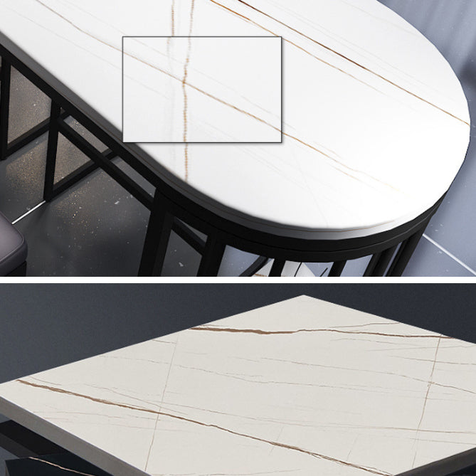 Modern Oval Bar Table Set 1/5 Pcs Stone Top Bar Table and Upholstered Stools