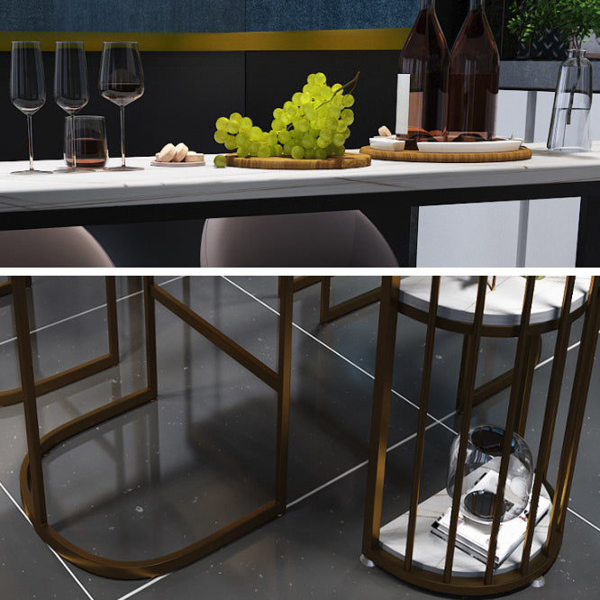 Modern Oval Bar Table Set 1/5 Pcs Stone Top Bar Table and Upholstered Stools