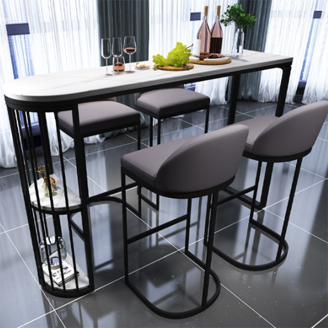 Modern Oval Bar Table Set 1/5 Pcs Stone Top Bar Table and Upholstered Stools