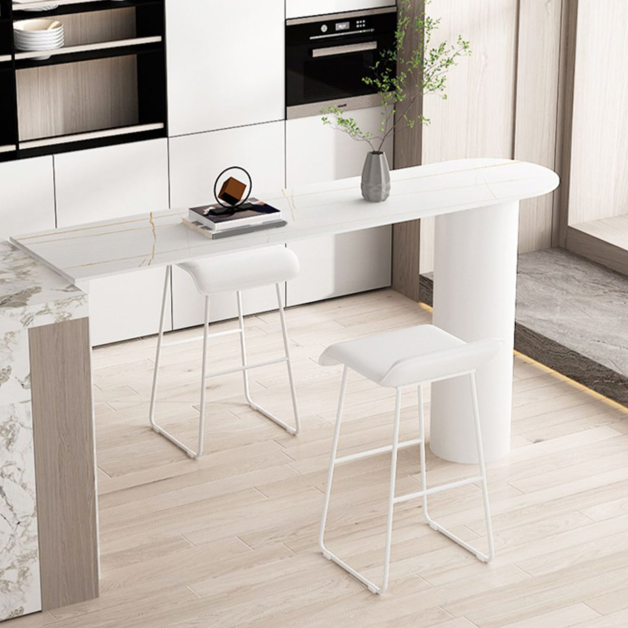 1/2/3/5 Pieces Bar Stool and Table Set White Oval Pub Table Set