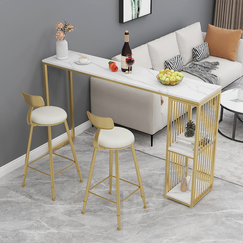 Glam Stone Bar Table Set 1/3 Pieces Rectangle Bar Table with Upholstered Stools