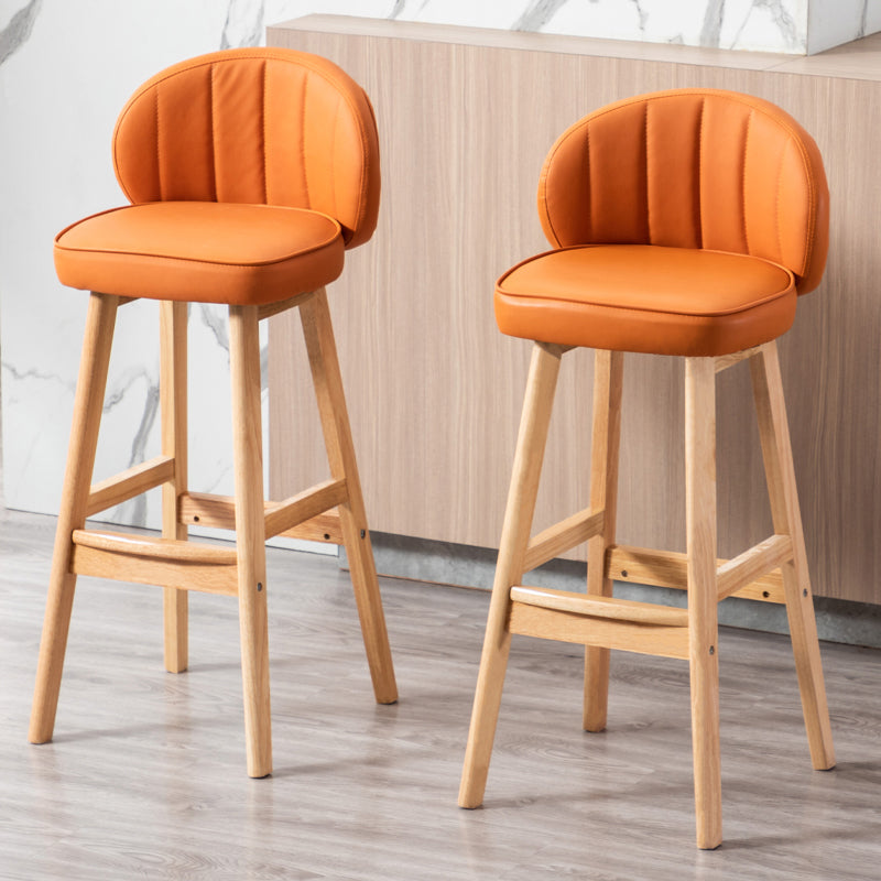 Industrial Solid Wood Bar Stools PU Leather Barstools with Low Back