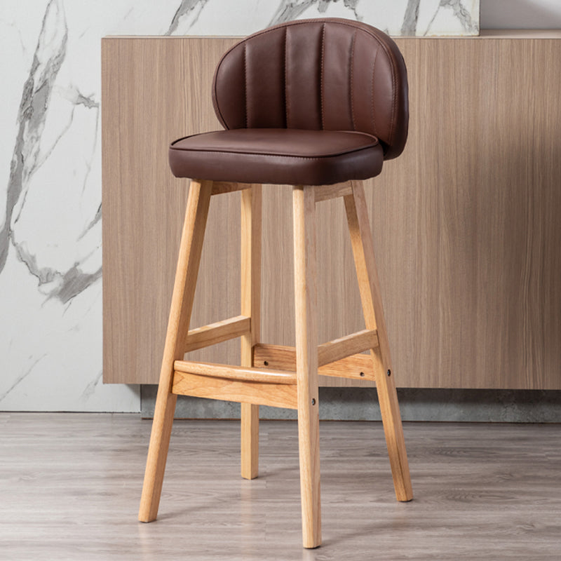 Industrial Solid Wood Bar Stools PU Leather Barstools with Low Back