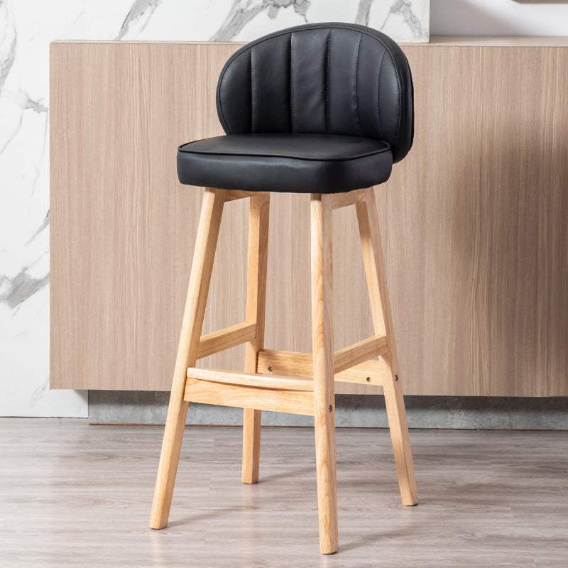 Industrial Solid Wood Bar Stools PU Leather Barstools with Low Back