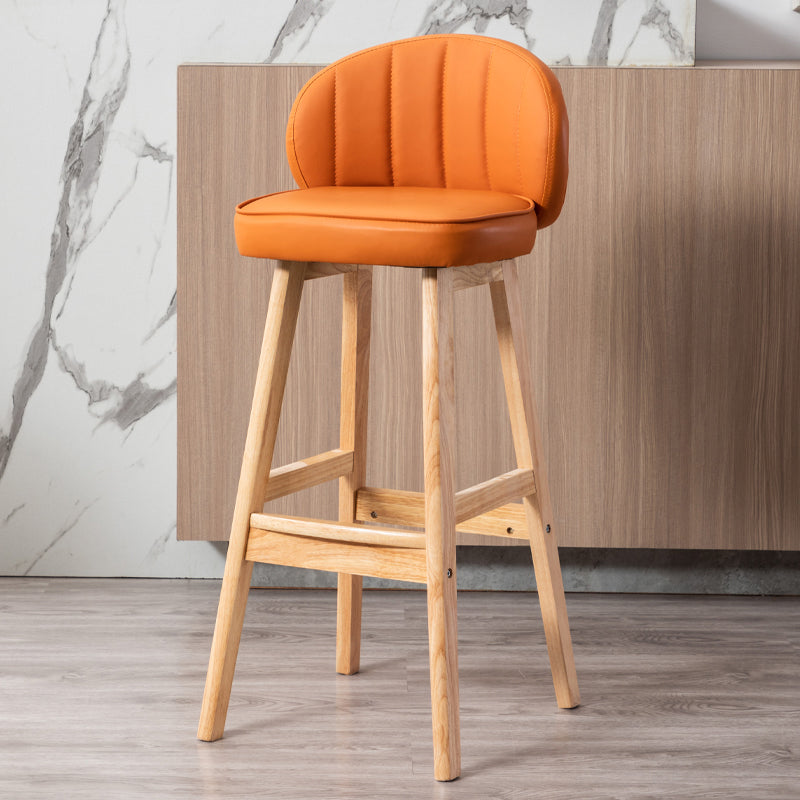 Industrial Solid Wood Bar Stools PU Leather Barstools with Low Back