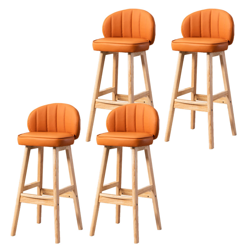 Industrial Solid Wood Bar Stools PU Leather Barstools with Low Back