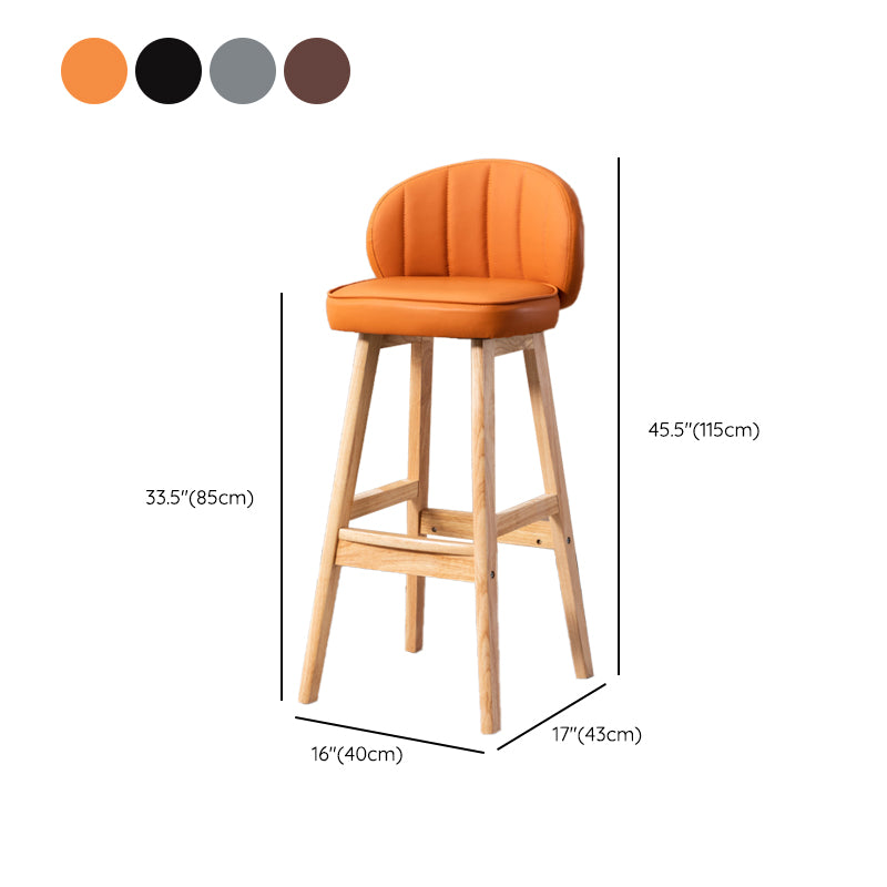 Industrial Solid Wood Bar Stools PU Leather Barstools with Low Back