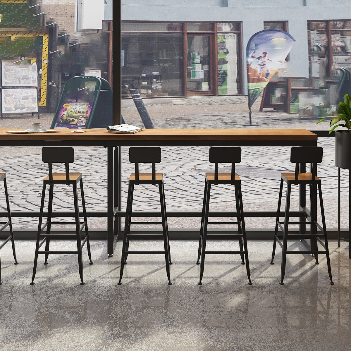 Industrial Metal Bar Stool Bar Height Armless Stool with Black Legs