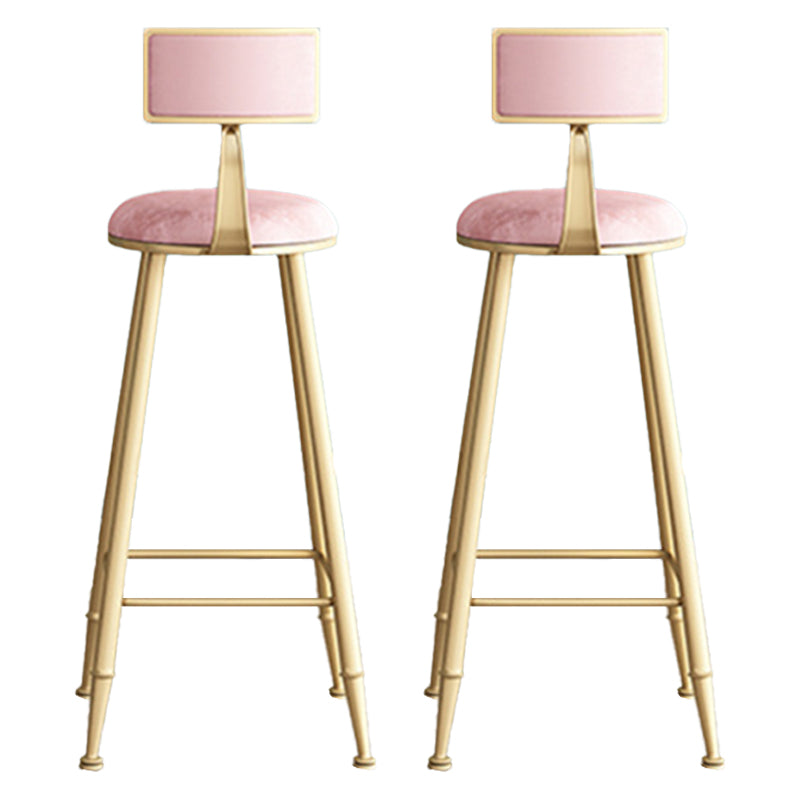 Glam Low Back Upholstered Dining Stools Round Bar Stools with Footrest