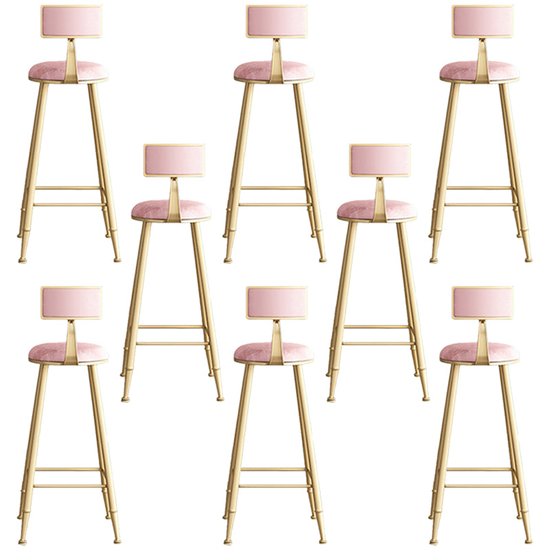 Glam Low Back Upholstered Dining Stools Round Bar Stools with Footrest