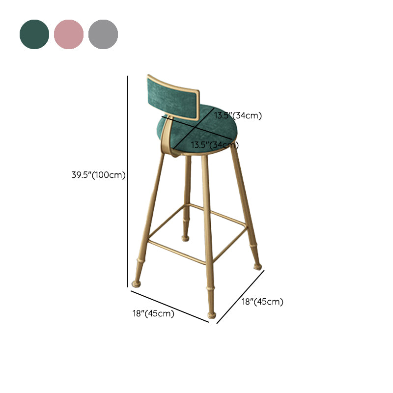 Glam Low Back Upholstered Dining Stools Round Bar Stools with Footrest