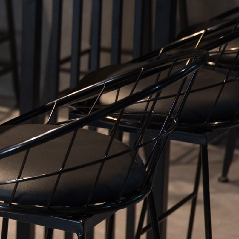 Black Metal Bar Stool Industrial Bar Height Armless Stool with Cushion