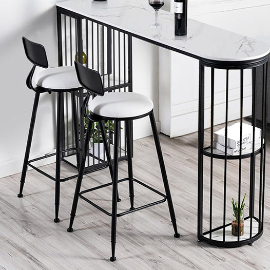 Modern Upholstered Dining Stools Round Armless Bar Stools with Footrest