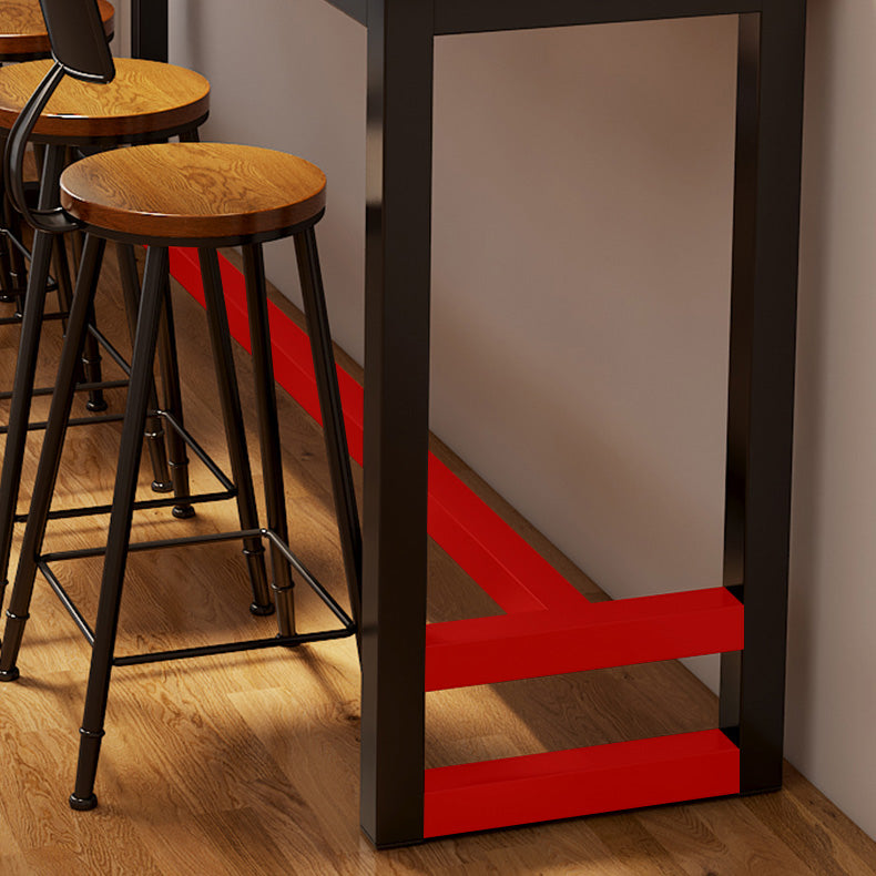 Industrial Rectangle Bar Dining Table Solid Wood Top and Iron Trestle Base Bar Table