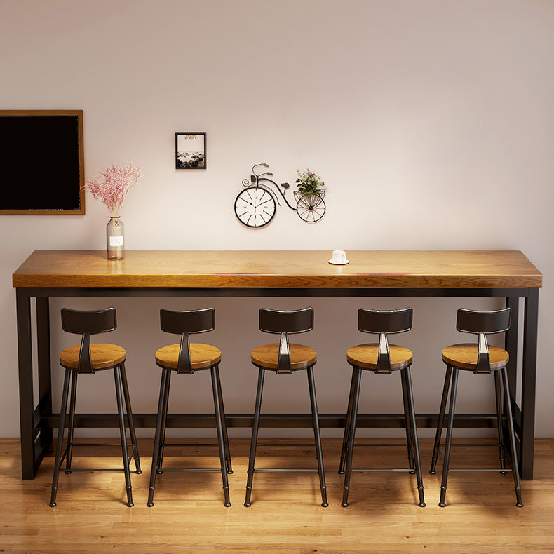 Industrial Rectangle Bar Dining Table Solid Wood Top and Iron Trestle Base Bar Table