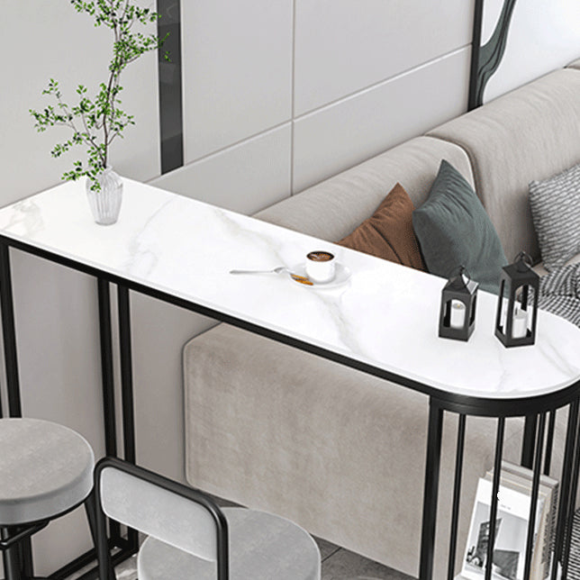 Free Form Double Pedestal Bar Dining Table Modern Stone and Metal Bar Table