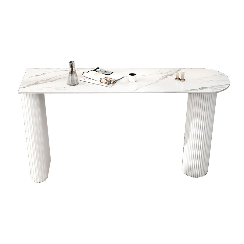 White Bar Wine Table Stone Bar Height Table with Double Pedestal Base