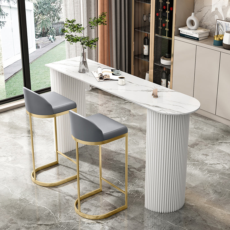 White Bar Wine Table Stone Bar Height Table with Double Pedestal Base