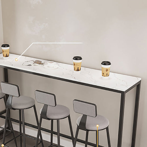 Glam Indoor Bar Dining Table White Faux Marble Rectangle Counter Table