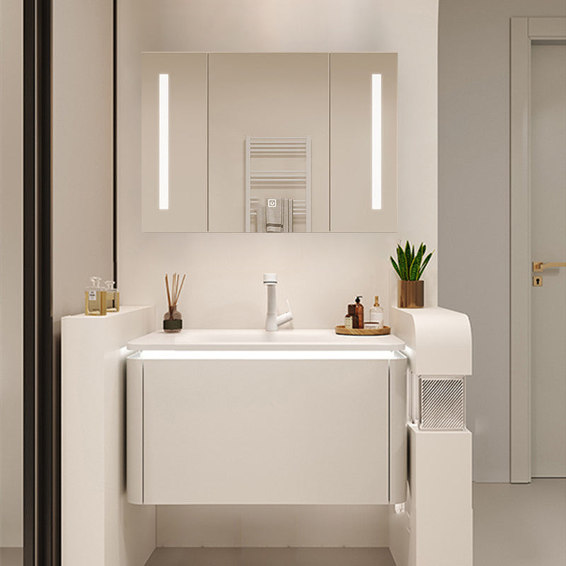 White Rectangular Vanity Single Sink Wall Mounted Wood Frame Bathroom Vanity with Mirror