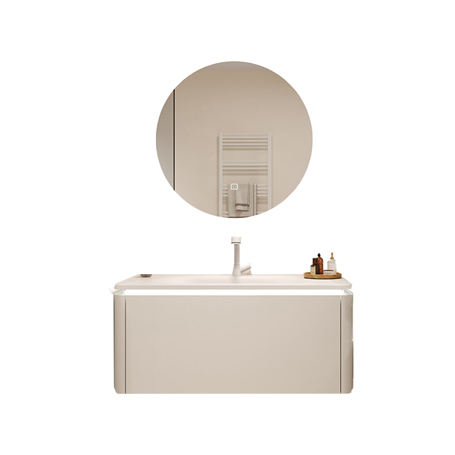 White Rectangular Vanity Single Sink Wall Mounted Wood Frame Bathroom Vanity with Mirror