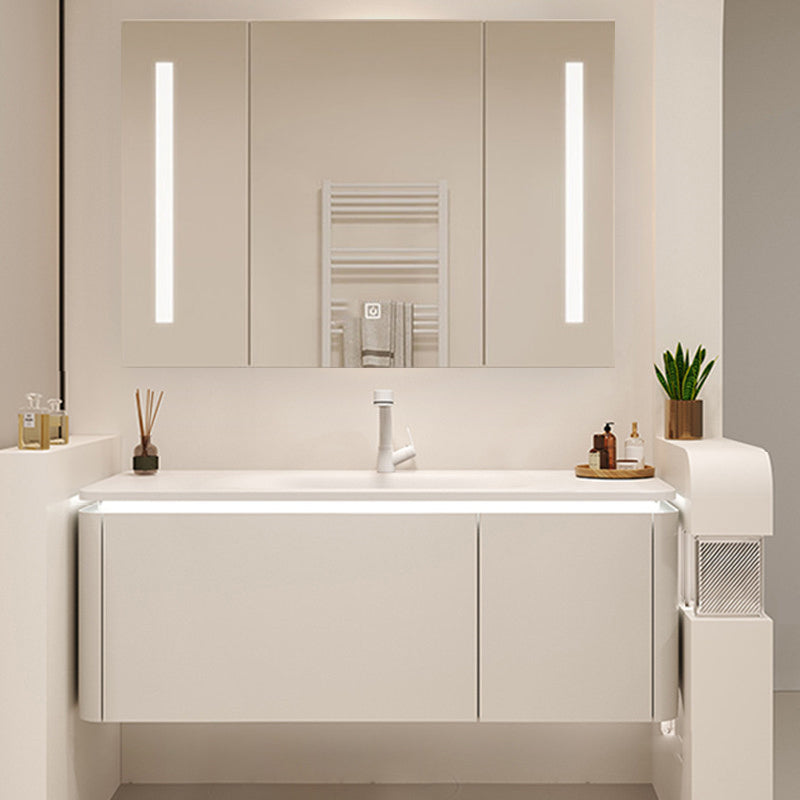 White Rectangular Vanity Single Sink Wall Mounted Wood Frame Bathroom Vanity with Mirror