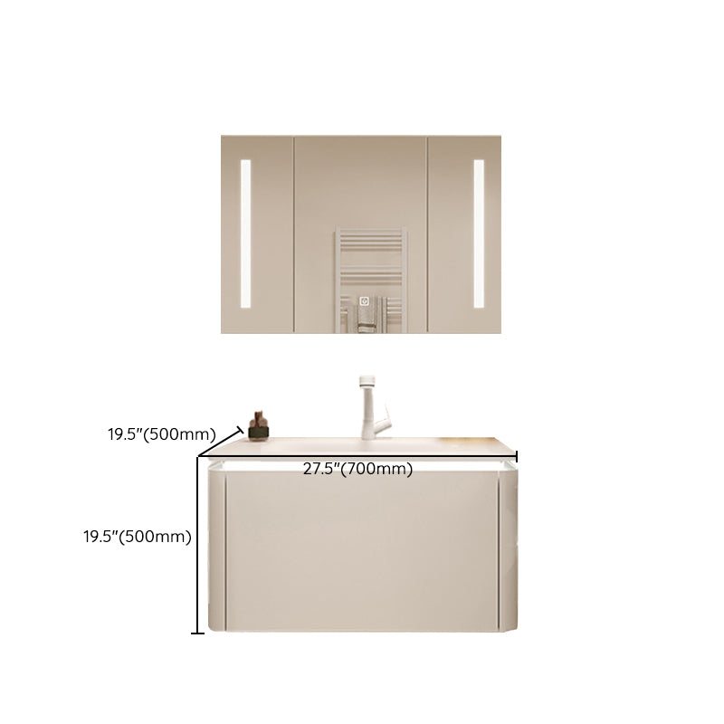 White Rectangular Vanity Single Sink Wall Mounted Wood Frame Bathroom Vanity with Mirror