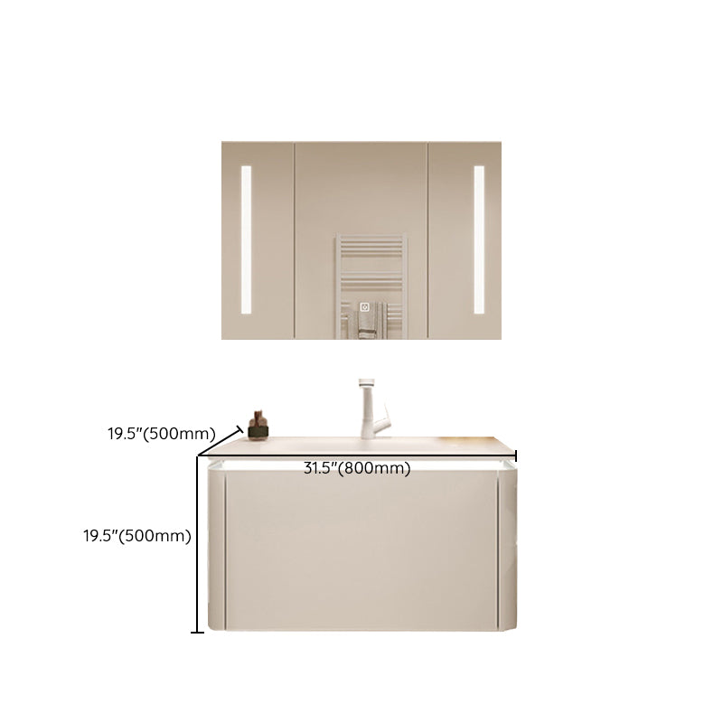 White Rectangular Vanity Single Sink Wall Mounted Wood Frame Bathroom Vanity with Mirror