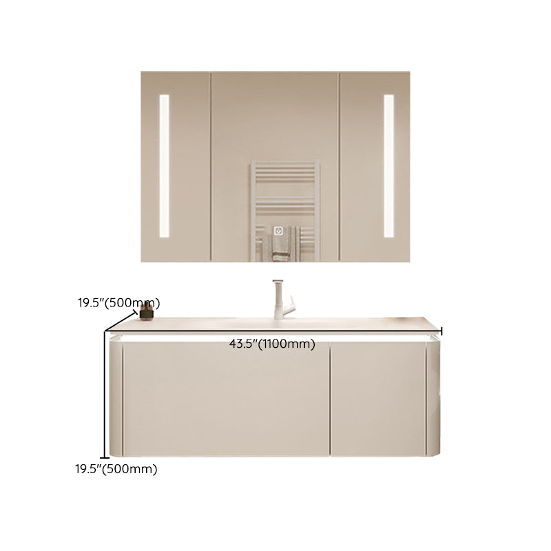 White Rectangular Vanity Single Sink Wall Mounted Wood Frame Bathroom Vanity with Mirror