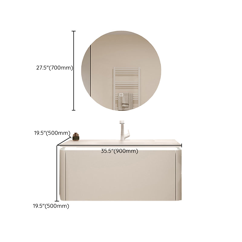 White Rectangular Vanity Single Sink Wall Mounted Wood Frame Bathroom Vanity with Mirror