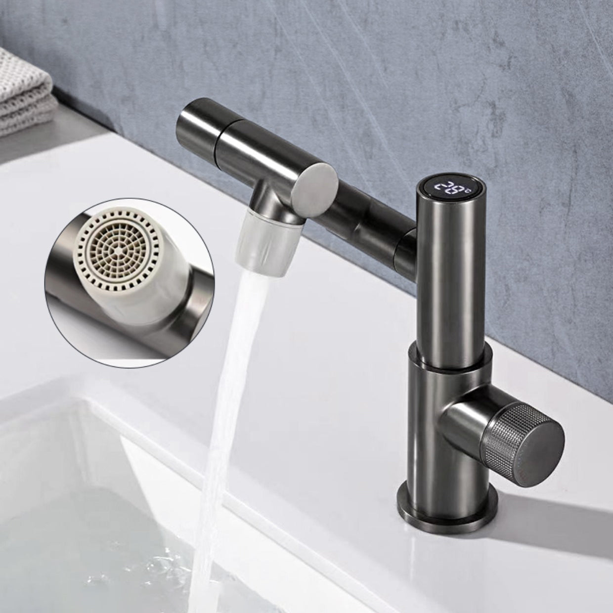 Waterfall Spout Basin Lavatory Faucet Modern Metal Lavatory Faucet