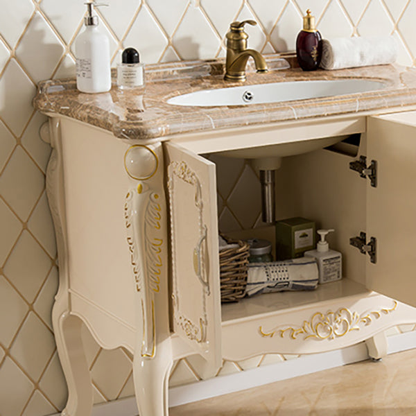 Freestanding Vanity 2 Doors Oval Single Sink Mirror PVC Frame Bathroom Vanity