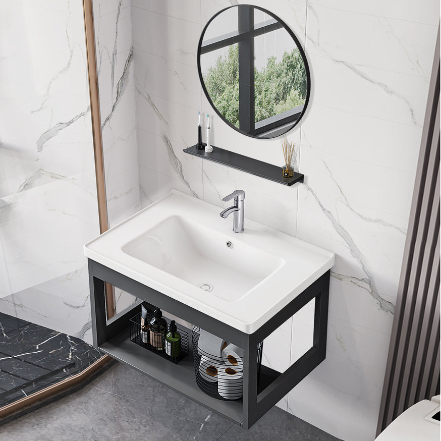 Bathroom Vanity Set Wall Mounted Storage Shelf Ceramic Sink Mirror Vanity Sink with Faucet