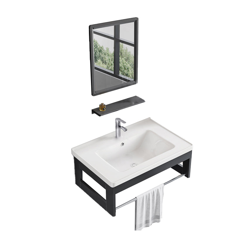Bathroom Vanity Set Wall Mounted Storage Shelf Ceramic Sink Mirror Vanity Sink with Faucet