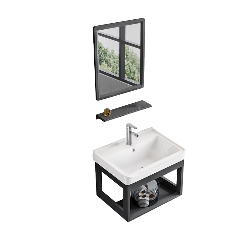 Bathroom Vanity Set Wall Mounted Storage Shelf Ceramic Sink Mirror Vanity Sink with Faucet
